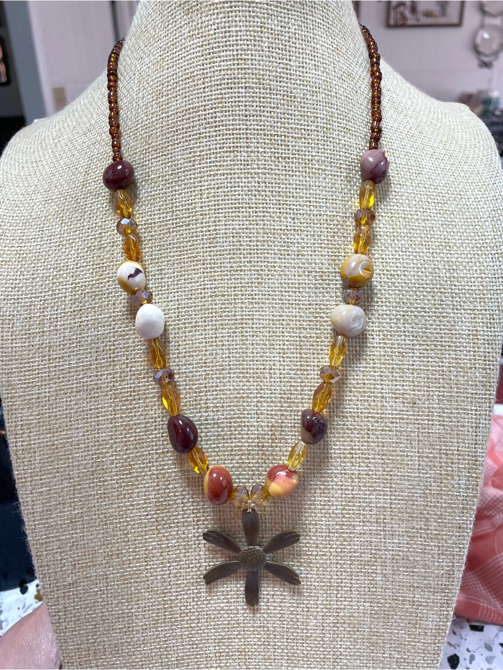 Artisan Made Mookaite Jasper and Glass Necklace
